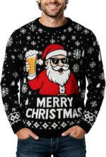 Ugly Christmas Sweater Men: Funny Snowflake Santa Hilarious Xmas Claus Soft Pullover Long Sleeve Knitted Sweaters