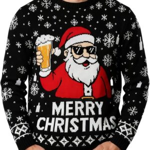 Ugly Christmas Sweater Men: Funny Snowflake Santa Hilarious Xmas Claus Soft Pullover Long Sleeve Knitted Sweaters