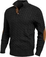 JMIERR Men’s Cable Knit Pullover Sweater Casual Long Sleeve Stand Collar Button Knitted Sweaters