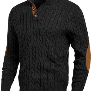 JMIERR Men’s Cable Knit Pullover Sweater Casual Long Sleeve Stand Collar Button Knitted Sweaters