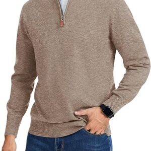 iWoo Quarter Zip Sweaters for Men Slim Fit Long Sleeve Knitted Pullover Mock Neck Business Casual Dress Sweater